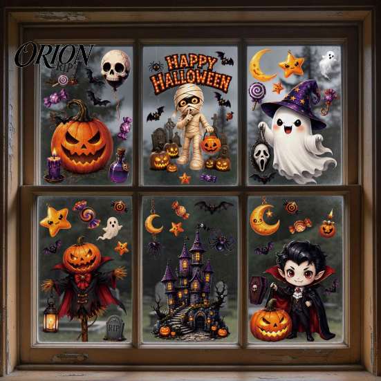 Decorative Vampire Clings Halloween Static Window Clings, Pumpkin Ghost Mummy Cartoon Decals, Cute Decor Self-Adhesive for Glass Door Mirror