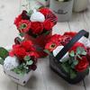 Soap Flowers Bouquet Petite Basket, Red