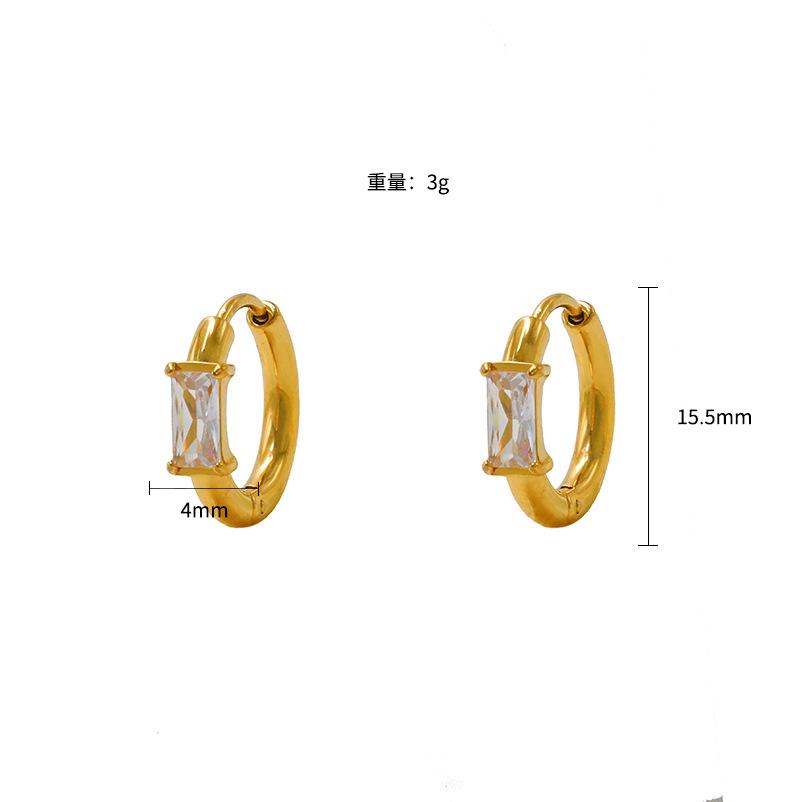 Stylish And Simple Women'S Geometric 316 Material Premium Sense 18K Gold Titanium Steel Rectangular Zircon Earrings