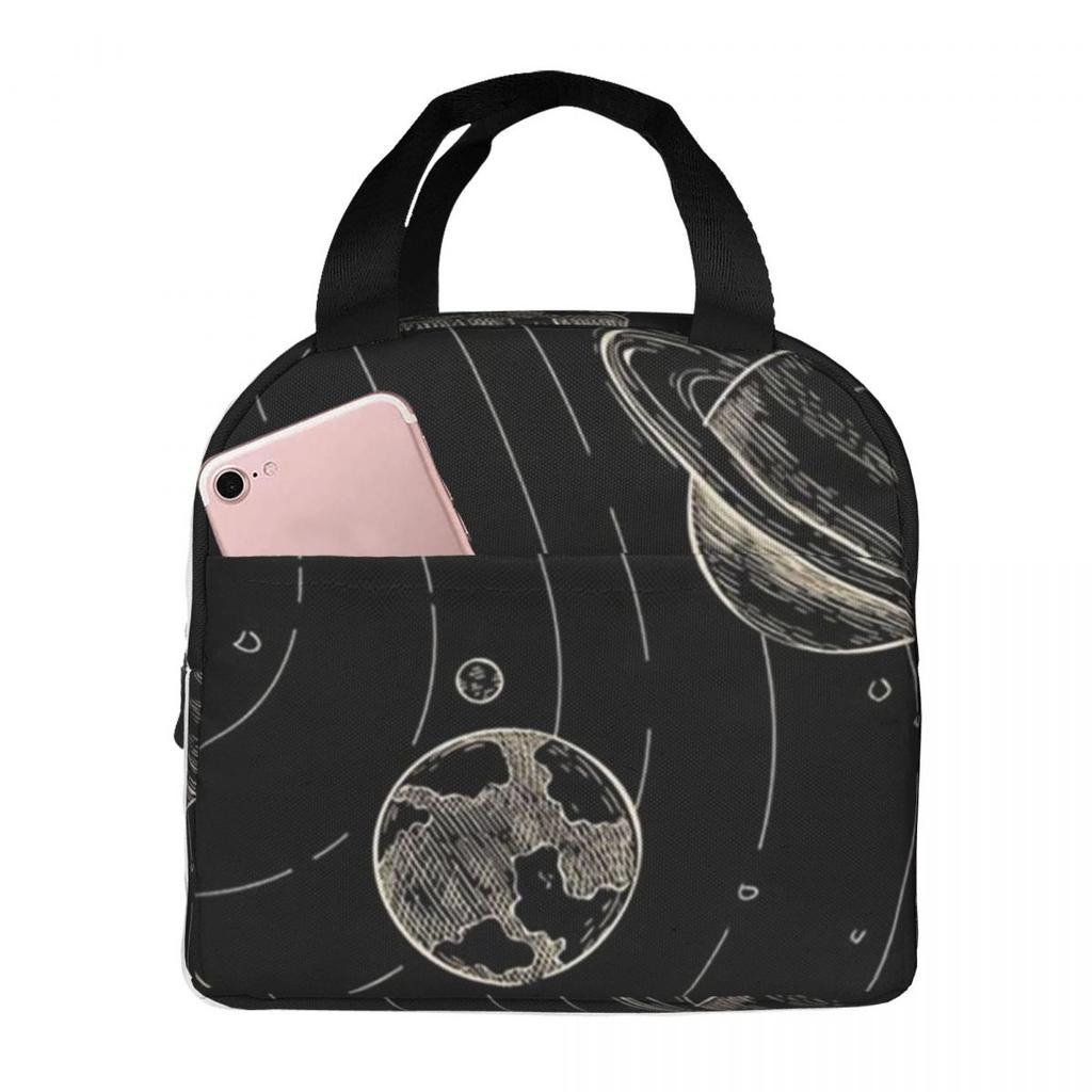 Planets Orbiting In Space Print Insulated Lunch Bag for Women Kids Leakproof Food Boxes Thermal Lunch Box Tote