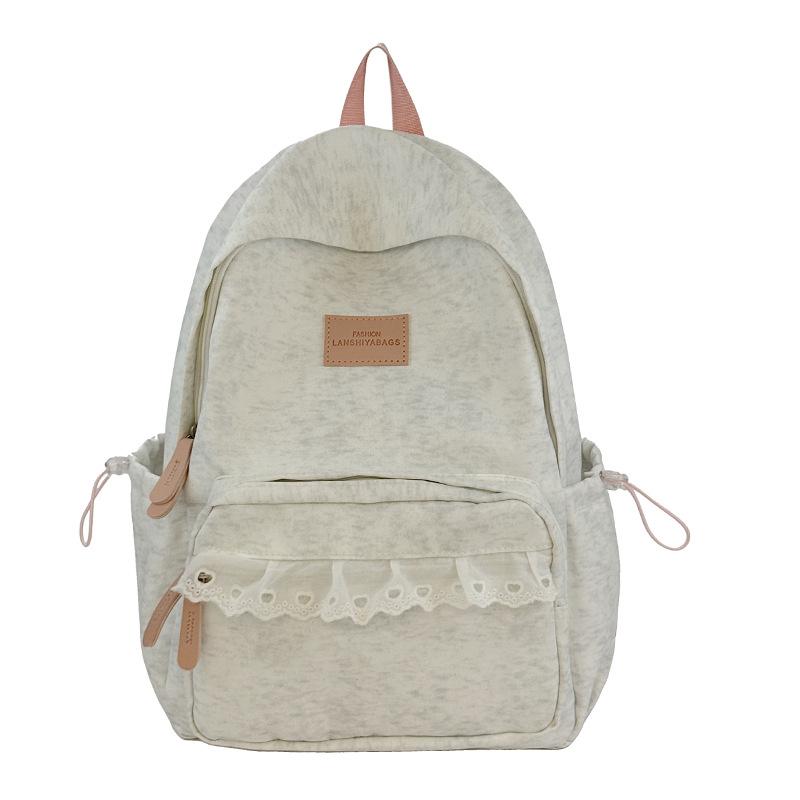 Schoolbag Light Grey Texture Fashion Lace Backpack Women's Simple Gentle Large Capacity Middle and High School Student Versatile School Bag