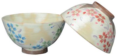 Kyo-yaki, Kiyomizu-yaki, Keiji-Ofen, Reisschalen-Set, tanzende Blumen, lfm510