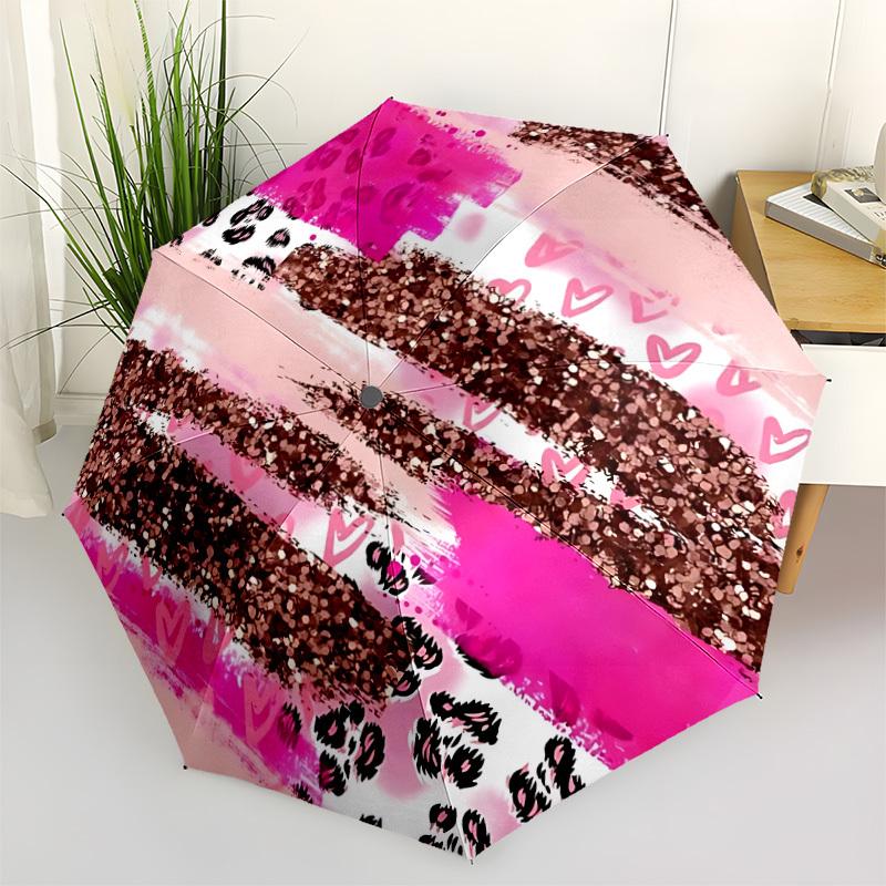 

1pc Pink Leopard Print Automatic Opening and Closing Folding Umbrella with 8 Iron Ribs - Portable, Foldable for Travel yy251124092