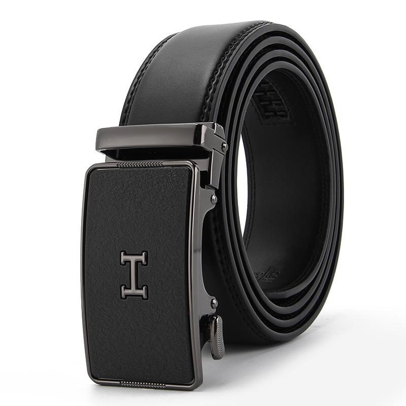 Frosted Automatic Buckle Edge Two-Layer Cowhide Belt, Business And Leisure Men'S Trendy Belt