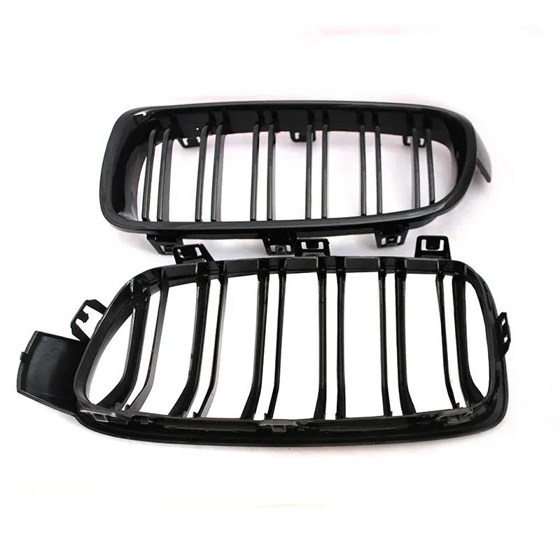 F30 Grill, Front Hood Kidney Grille For-BMW 3 Series F30 F31 F35 2013- (Double Slat Matt Black Grill, 2-Pc Set)