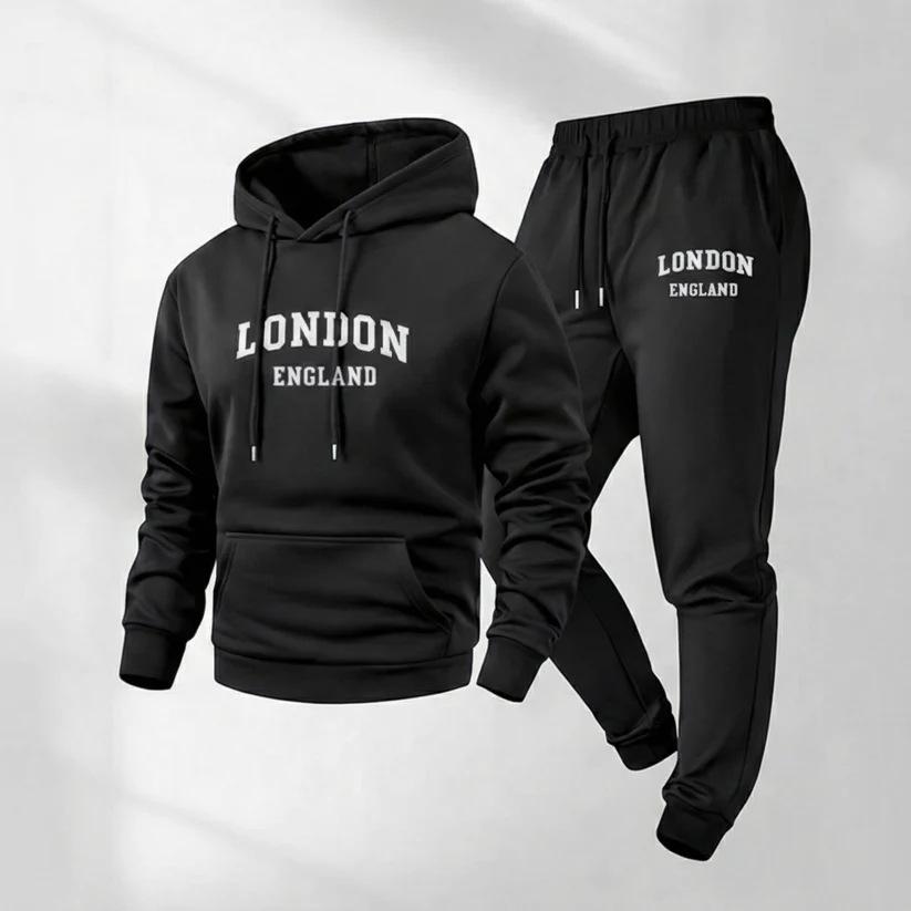 European and American New Men's Sports Sweatshirt Set, Autumn/winter Print, Fashionable Casual High-quality Hoodie Set