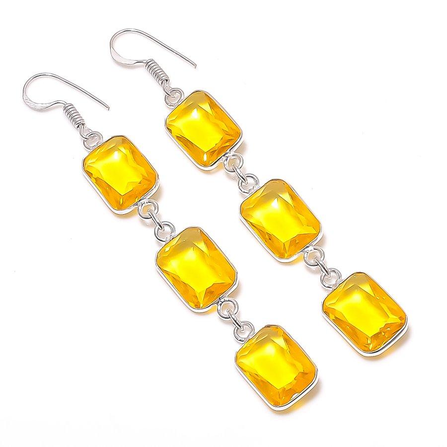 

Natural Citrine Gemstone Handmade 925 Sterling Silver Jewelry Earring 3.15 W3m63