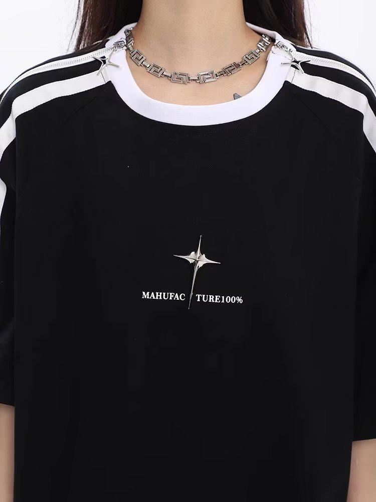 

Unisex Off-Shoulder Zipper Tee: Sweet, Cool, and Trendy Design for Summer 2025 Large чёрный