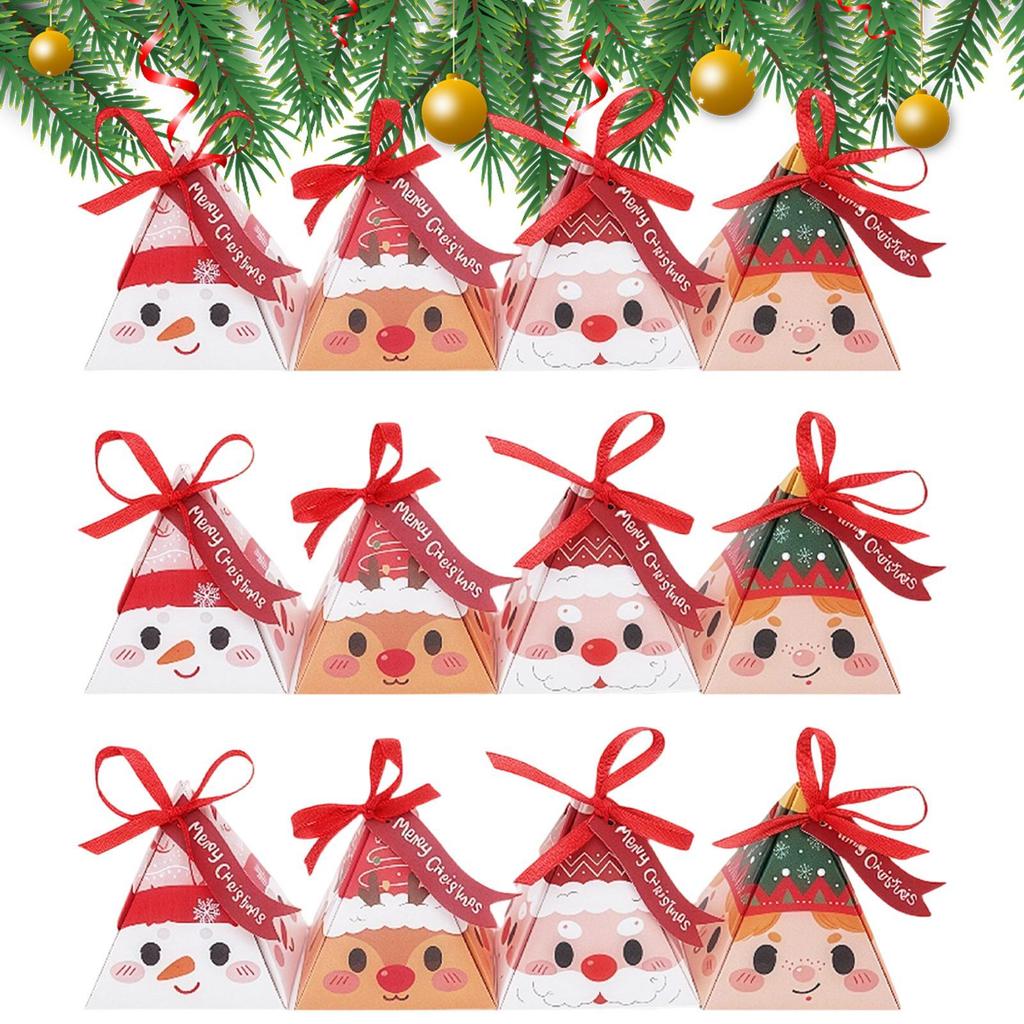 16 Pieces Christmas Candy Boxes Christmas Treat Gift Boxes Triangular Foldable Biscuits Boxes Christmas Candy Goody Container