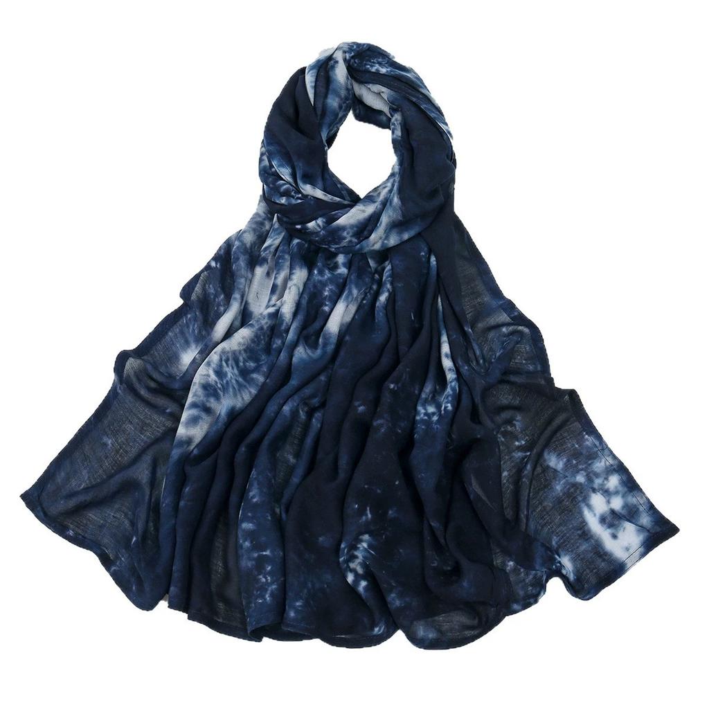 190*90Cm Big Size Modal Cotton Hijab Women Tie-Dye Scarf Double Stitching Shawl Muslim Gradient Plain Cotton Rayon Headscarf
