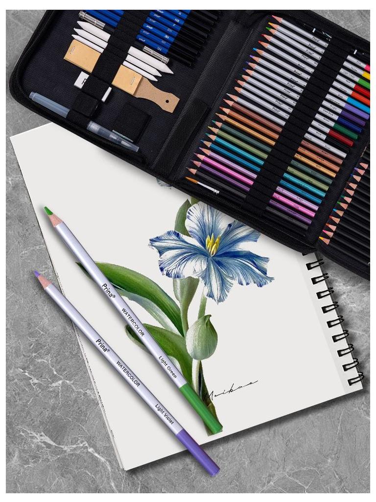 76-Piece Sketching & Drawing Set with Water-Soluble Oil-Based Colored Pencils and Storage Bag