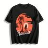 Hawaii Vacation Coconut Tree Sunset Surfer Girl Graphic Tee Pure Cotton T-shirt