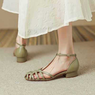 Modische Schuhe Damen Sandale 2025 Damen Mädchen Beige Neu Sommer Komfort Niedrig Retro Flach Fersenriemen Quadratischer Absatz Gummi PU Skandale Einfarbig C