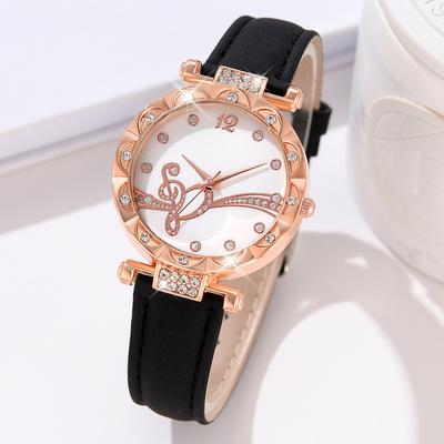 Frauen Business Lederarmband Uhr Strass Quarz Armbanduhren