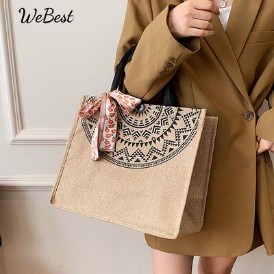 Leinentasche mit großer Kapazität im Vintage-Stil, Mehrzweck-Umhängetasche