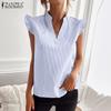 ZANZEA Blusa de rayas sueltas sin mangas con cuello en V informal de verano