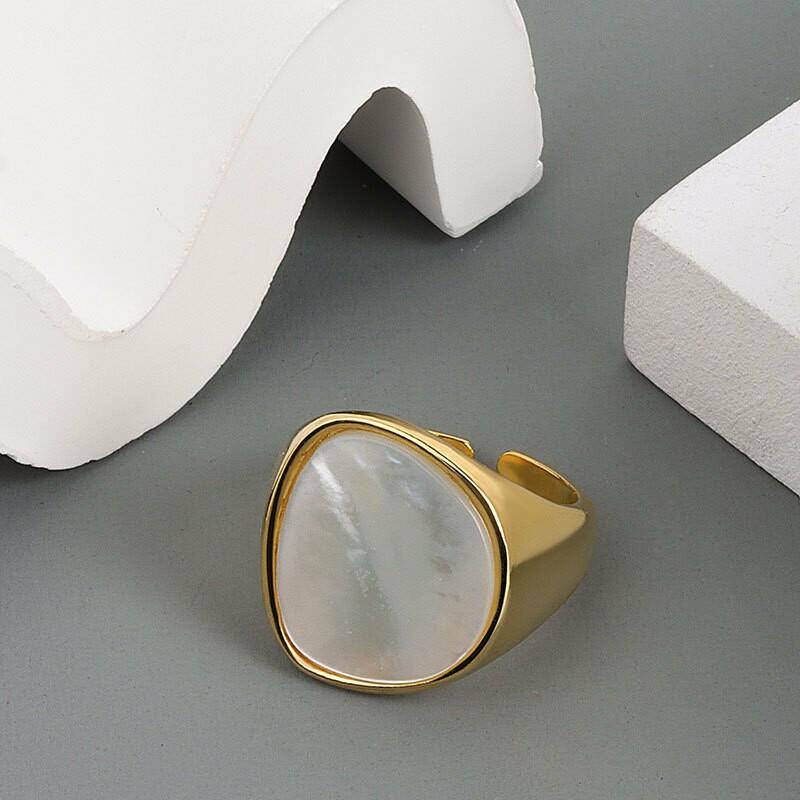 

925 Sterling Silver Charming Irregular Chain Geometric Rings Gold Open Rings For Women Men Square Stone Party Gifts Accessories чёрный