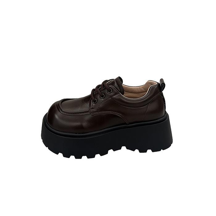 Korean Version of Retro British Style Muffin Platform Small Leather Shoes Women's 2025 Autumn New Versatile Skirt Lace-up Single Shoes