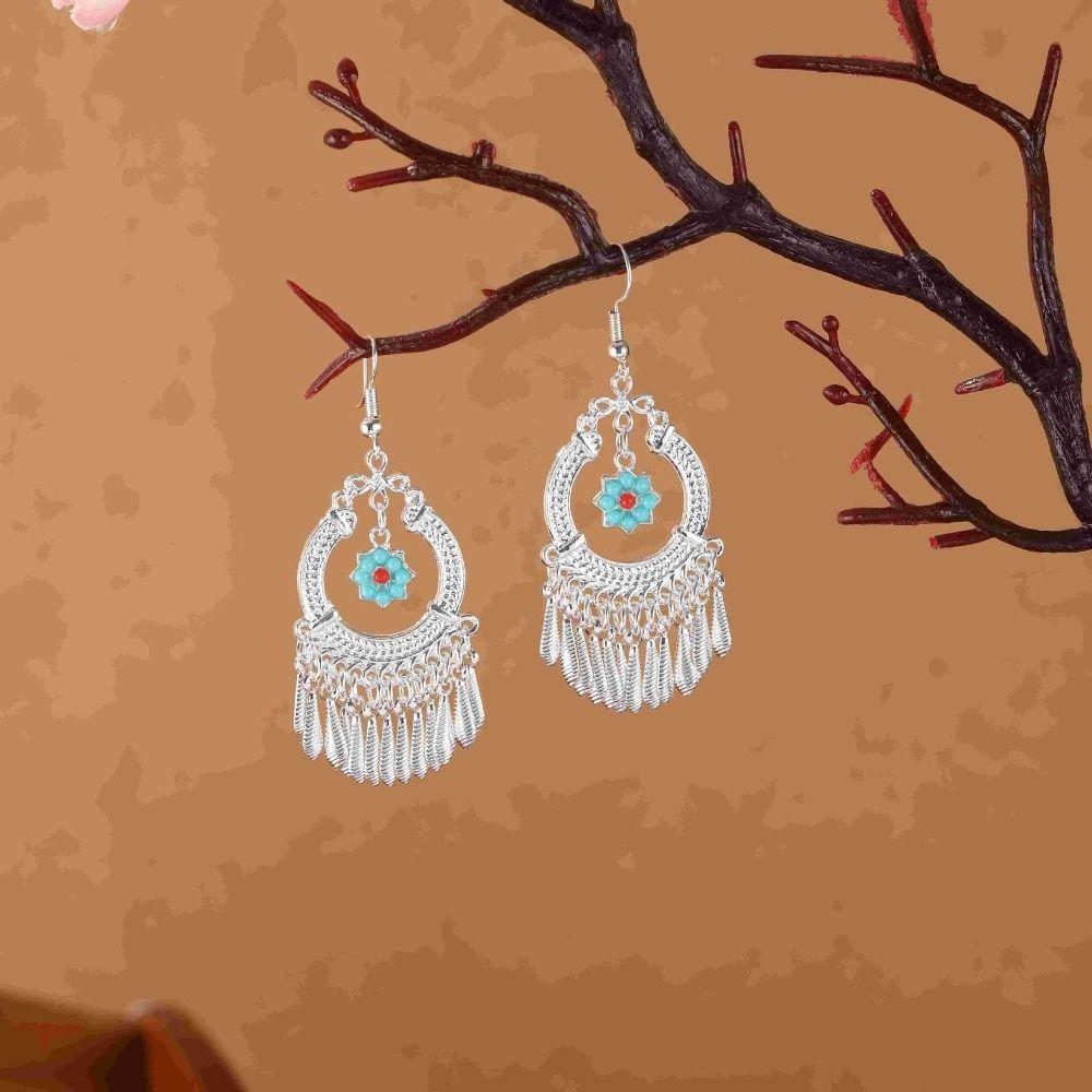 Silver Long Tassel Earrings Bohemia Bohemia Drop Earring Classic Ethnic Style Dangle Earring Women