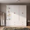 Large Wardrobe, White, 200 x 225 x 45 cm, with 3 Clothes Rails, 4 Drawers, Storage Space, for Bedroom, Children's Room, Hallway & Office