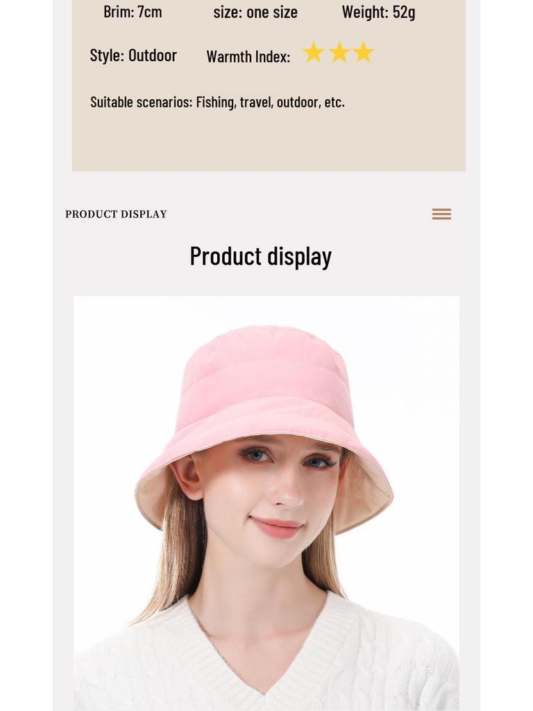 Reversible Korean-Style Down Cotton Bucket Hat for Women - Autumn/Winter Large Brim, Waterproof, Sunshade, Warm.