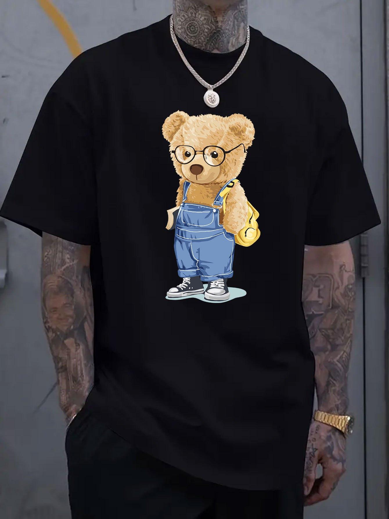 

Cartoon Bear Graphic Printed Short-sleeved Cotton T-shirt, Summer Unisex, Casual, Loose-fitting, Clothing for Men and Women -... S разноцветный