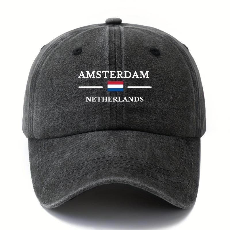Unisex Fashionable and Versatile Printed Letter AMSTERDAM Baseball Cap Outdoor Lightweight Curved Brim Truck Driver Baseball Cap чёрный