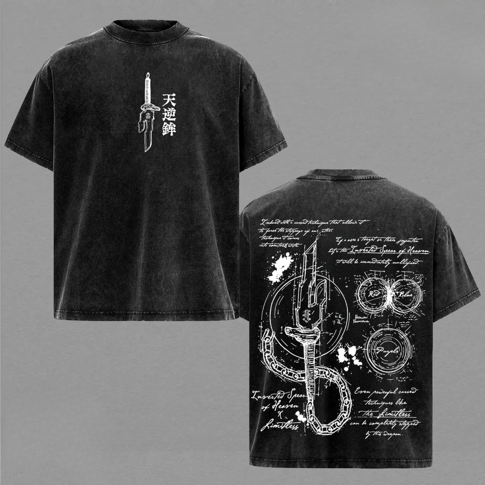 Manga Jujutsu Kaisen Ryomen Sukuna Printed Tee Men Women Clothing Washed Cotton T-shirt Casual Loose T Shirt Harajuku Tshirt S
