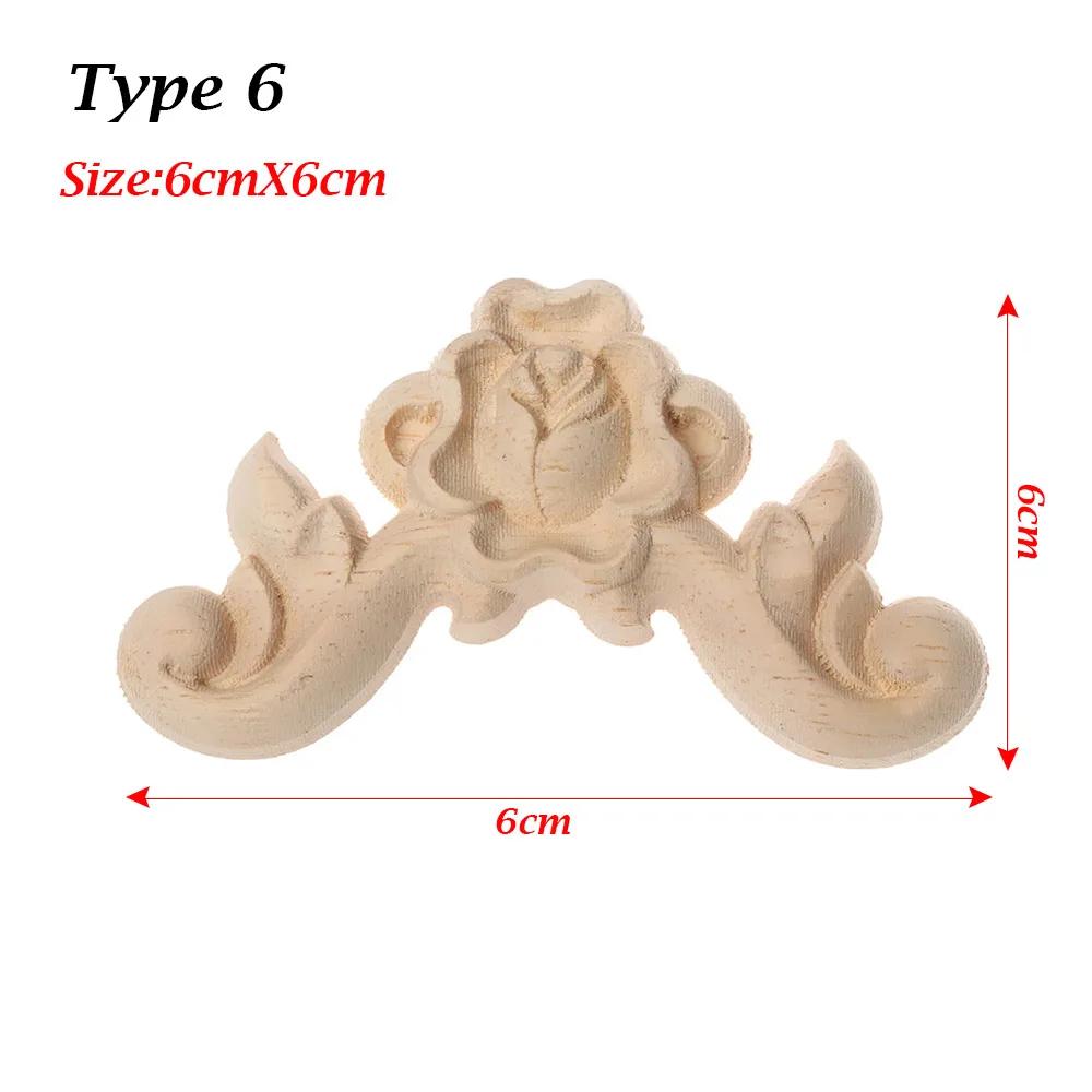 Natural Woodcarving Rose Flower Corner Appliques Wood Floral Carved Furniture Cabinet Door Unpainted Mouldings Decal Decorative
