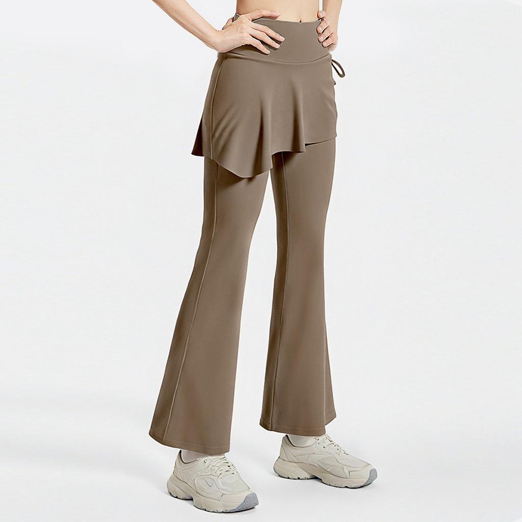 Women's 2-in-1 High Waisted Wide Leg Pants, Casual Solid Color Sports Pants, Yoga Pants