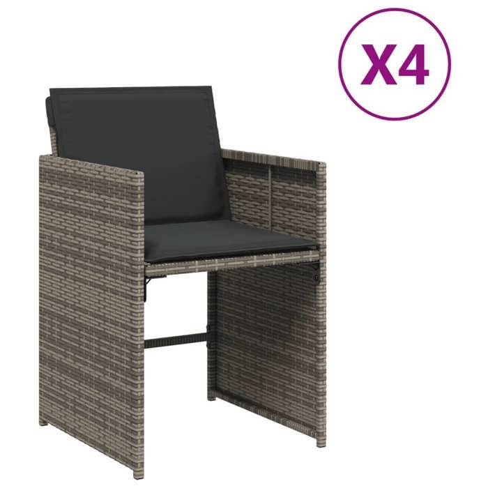 VidaXL Lot de 4 Chaises de Jardin avec Coussins, Sièges de Terrasse, Chaises de Balcon, Meubles de Patio Extérieur, Gris 4007457