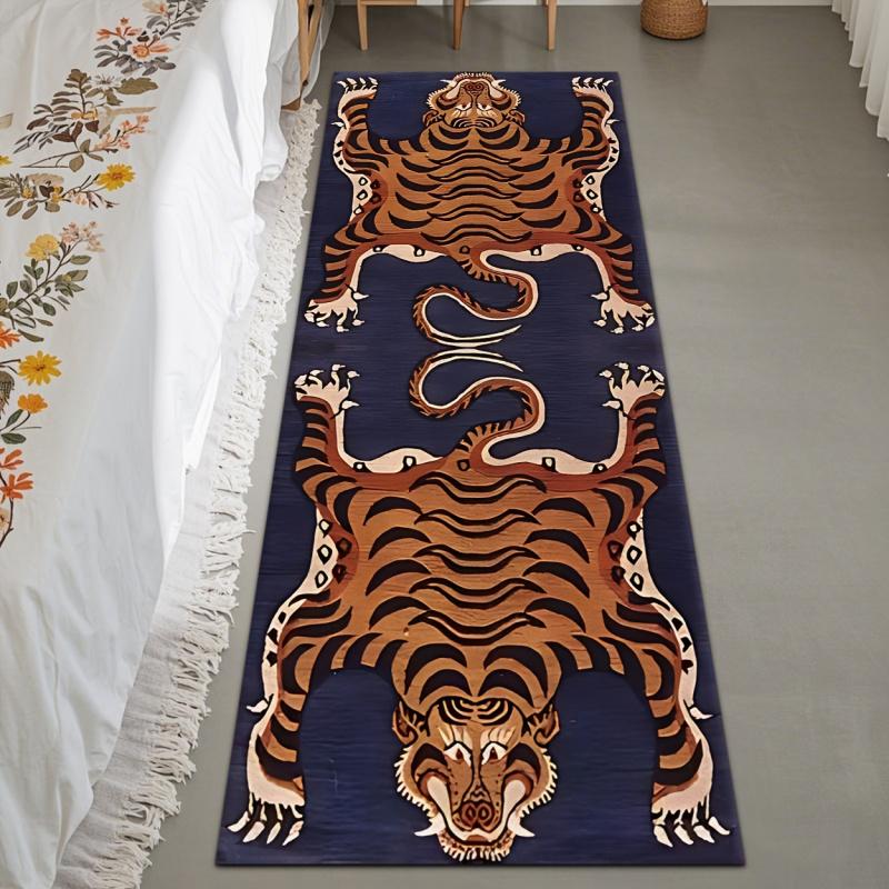 Ethnic Style Tiger Rug Anti-slip and Easy-to-Clean Corridor Floor Mat Long Strip Bedroom Side Cushion Home Decoration