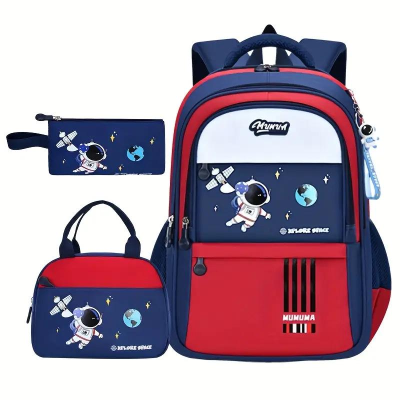 3 stuks/set Jongens Schoolrugzak met Lunchtas Etui Set Basisschool Tassen voor Jongens Meisje Boekentas Astronaut Kinderrugzak blue