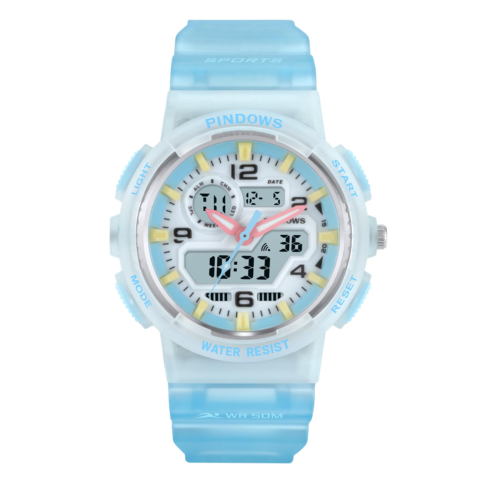 

Спортивные часы PINDOWS со светодиодной подсветкой, водонепроницаемые до 50 м, многофункциональный фитнес-трекер для и приключений на открытом воздухе, женский аналогово-цифровой дисплей, устойчивость,