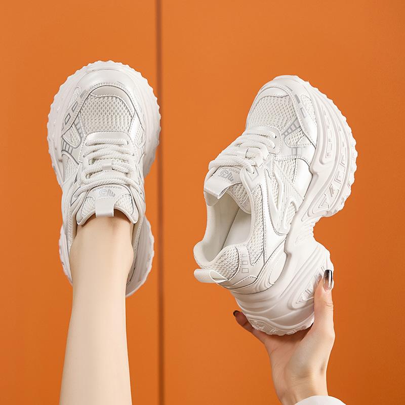 Daddy Shoes Women's Spring 2025 New Versatile Breathable Mesh Casual Sports Shoes Thick-soled Inner Height-increasing Women's Shoes