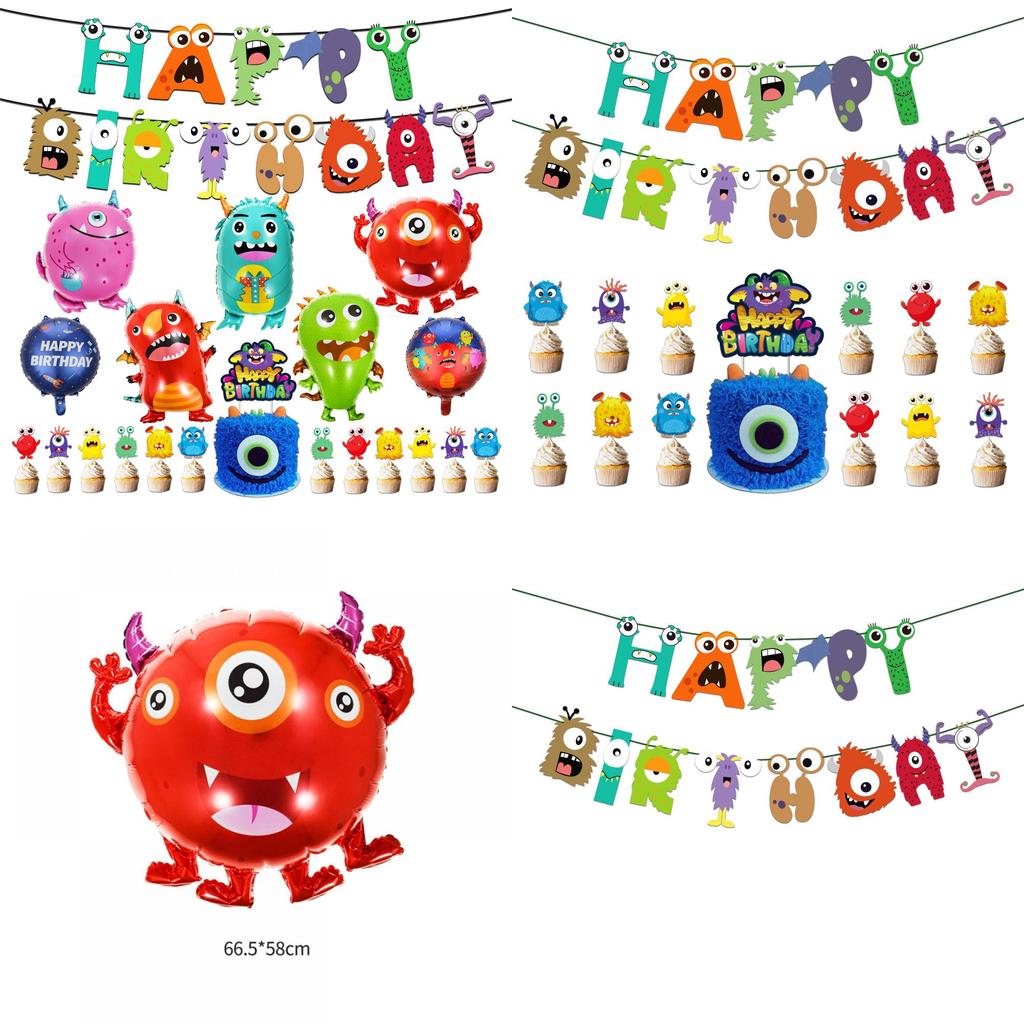 Colorful Cartoon Monster Et Alien Maggie Balloon Party Decor Banner Cake Topper For Birthday Supplies