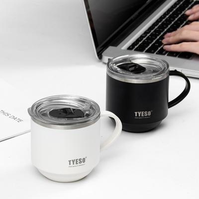 TYESO Edelstahl Kaffeebecher Langlebiger Desktop-Bürobecher mit Henkel und Klarsichtdeckel Ideal für heiße Getränke und den täglichen Gebrauch