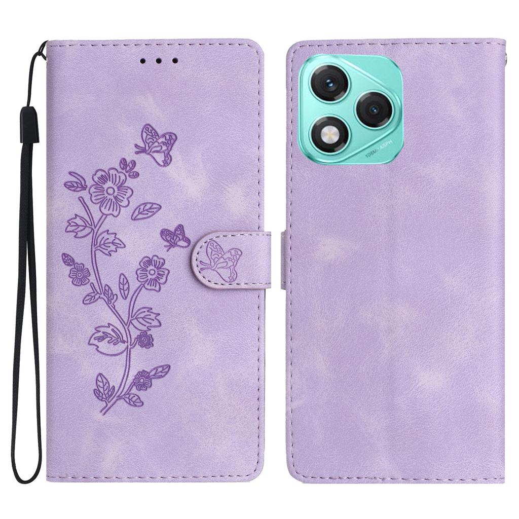 For Honor 400 Lite 5G Case Leather Imprinted Flower Phone Cover Wallet with Wrist Strap