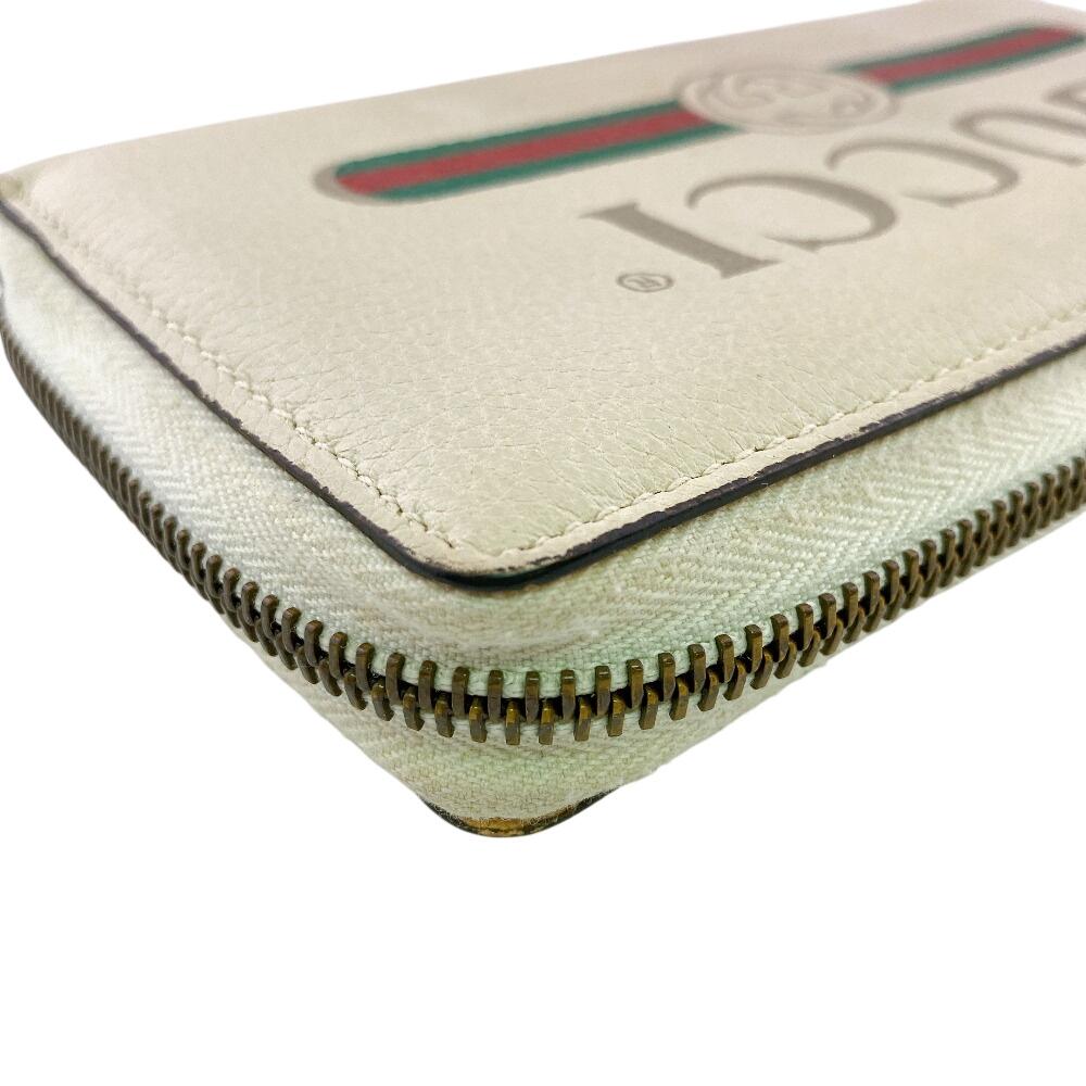 GUCCI 496317 Zip Around Logo print leather Purse white leather Used