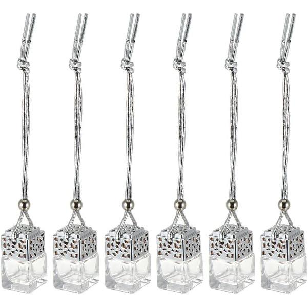 

Car Hanging Perfume Bottle with Refillable Glass Diffuser Lid Air Freshener for Vehicle Interior Decoration and Essential Oil Use серебряный