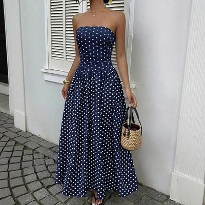 Summer 2026 Retro Strapless Polka Dot Sleeveless Dress for Women