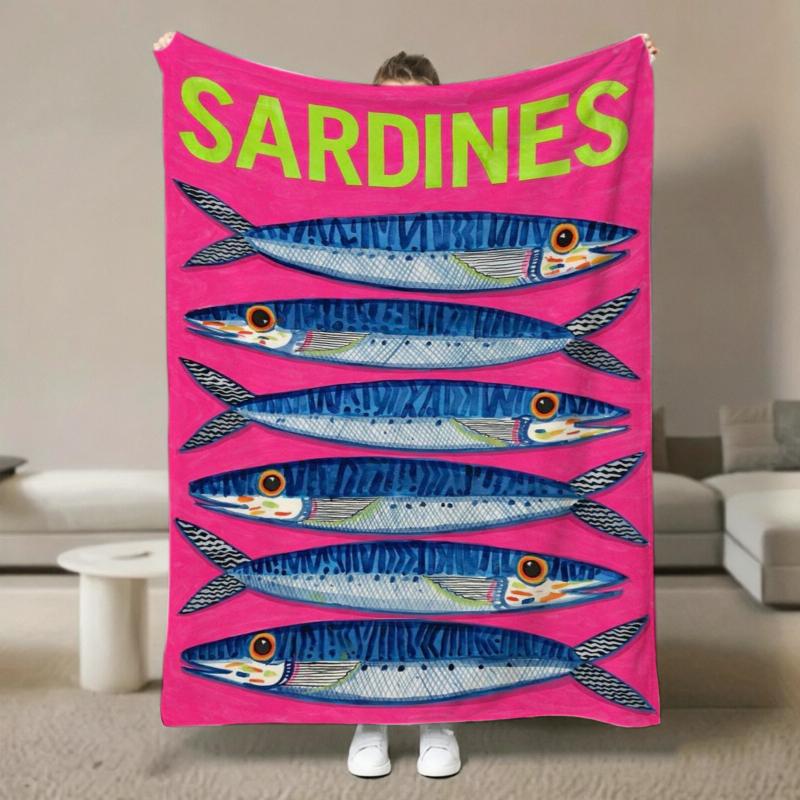 Sardines School Text Design Fleece Blanket For Playful Dining Room Decor Lightweight Plush Throw Blanket Cover