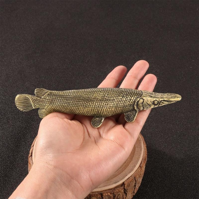 Metal Fish Figurines Animal Statues Alligators Gar Sculptures Collectibles Table Ornament for Office Home Desktop Decors
