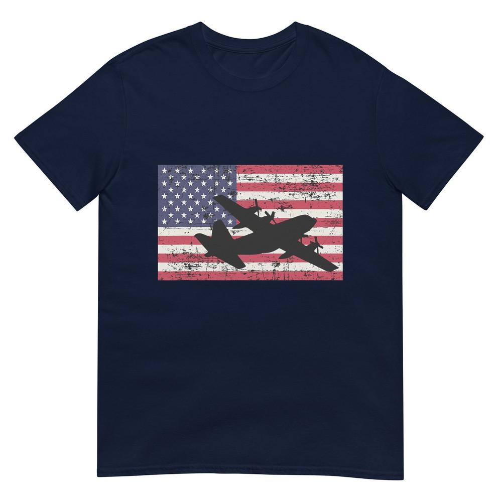 Patriotic C130 Hercules Airplane American Flag TShirt S