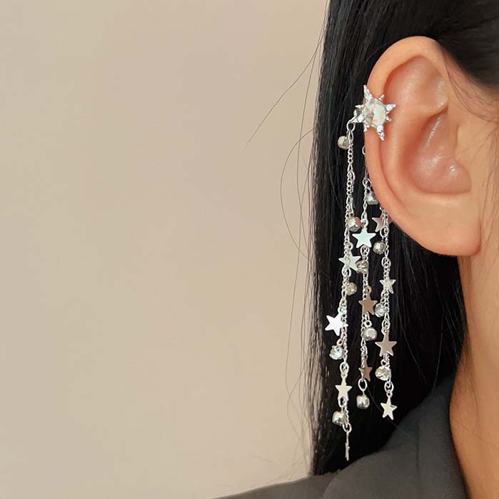 

Модний затиск для вух із кришталевою зіркою та китицями, простий універсальний затиск для вух, подарунки для святкової вечірки без отворів для вух як показано кольору