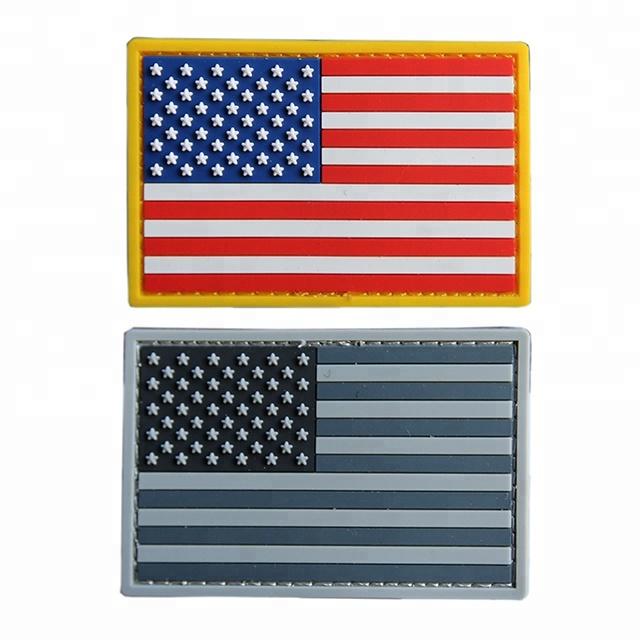 Customized Size PVC Rubber Morale Patches USA American Flag Soft Rubber PVC Label