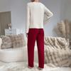 Women’s Autumn and Winter 2 Piece Pajama Set Heart Embroidery Long Sleeve Top and Long Pants Loungewear Suitable for Outdoor Wear