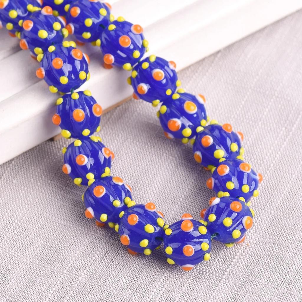 10pcs 12mm Round Pumpkin Shape Spots Handmade Lampwork Glass Charm Loose Beads for Jewelry Making Accessories DIY Crafts Findings