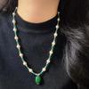 Vintage Natural Chalcedony Artificial Crystal Pearl Sweater Chain Necklace