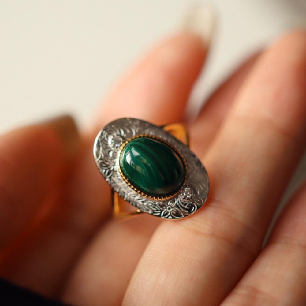 Натуральное кольцо из малахита женский дизайн ретро гравировка s кольцо открытие регулируемое украшение